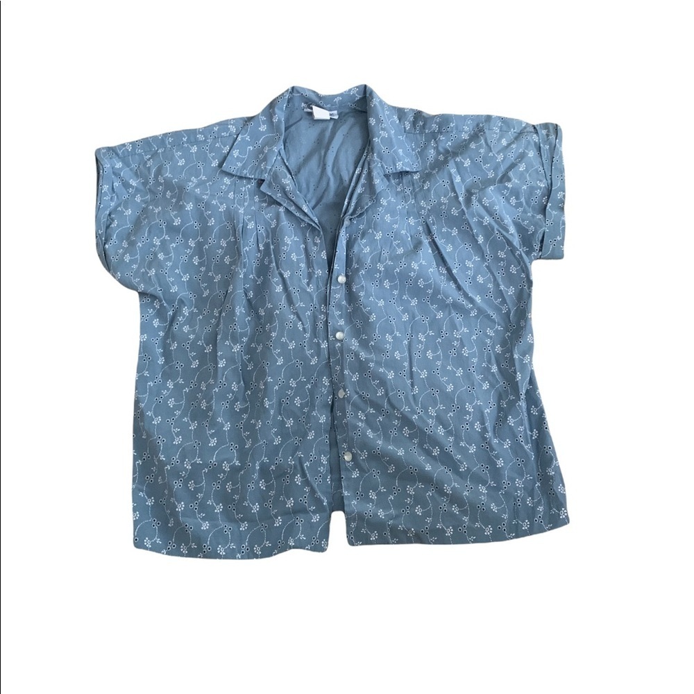 Blair | Vintage Short Sleeve Button Down Shirt Large Light Blue Tiny Floral